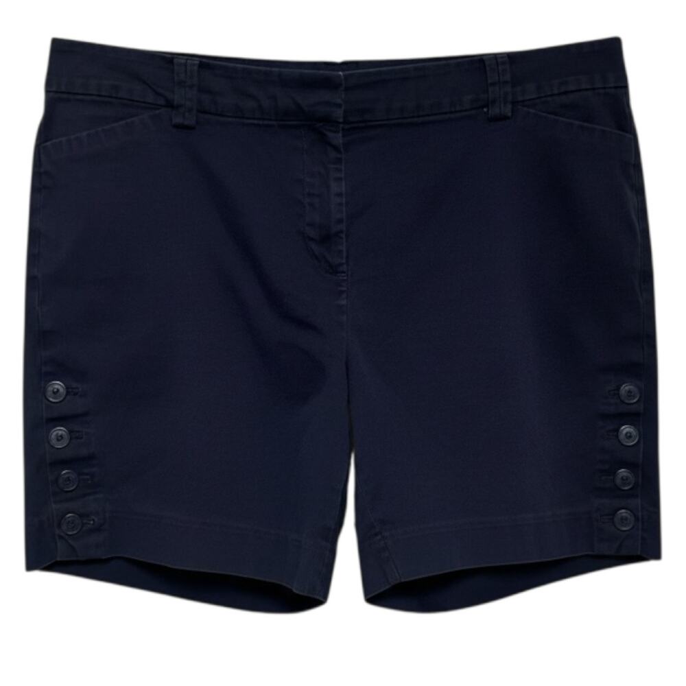 Talbots Flat Front Mid Rise Cotton Shorts Blue 14